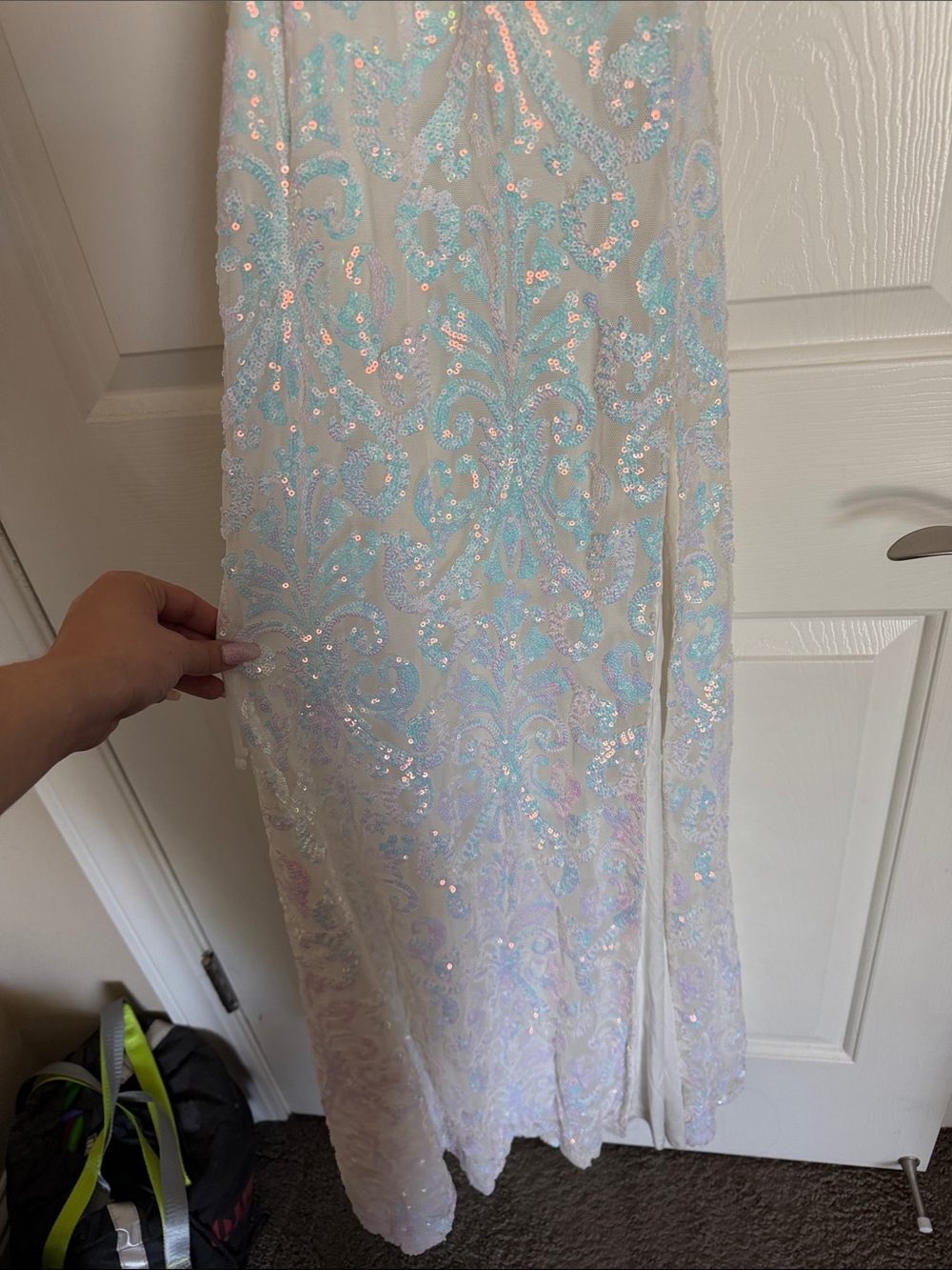 Iridescent Sequin White Prom Dress - Picture 3 of 5